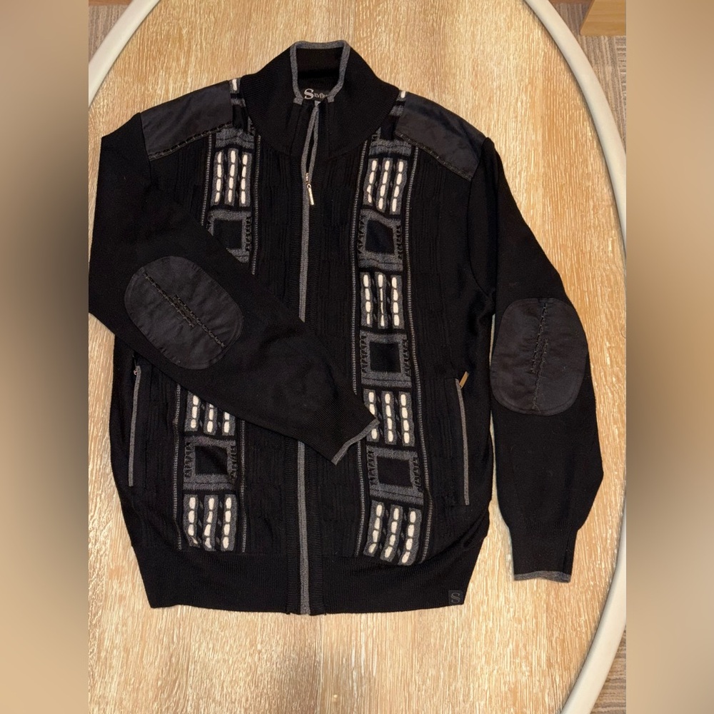 Black & Gray Knit Zip Sweater Jacket